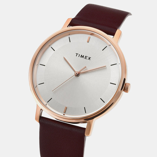 Timex TW0TG8014 Men’s Silver Dial Quartz Analog Watch with Brown Leather Strap