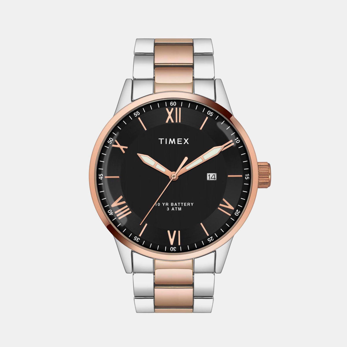Timex TWEG19919 Black Dial Two‑Tone Stainless Steel Analog Men Watch – Round Case, Quartz Movement