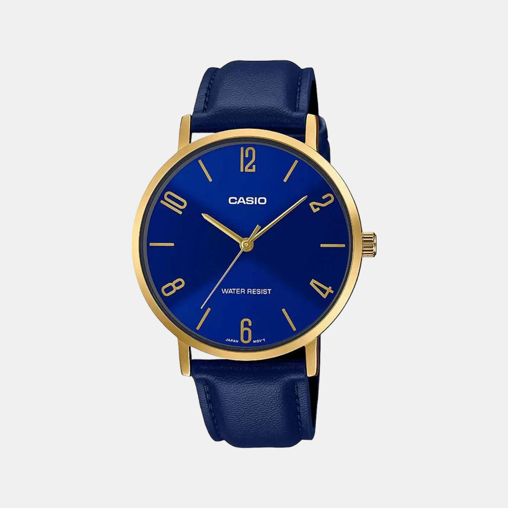 Casio A1820 Enticer Men’s Quartz Analog Watch with Blue Dial, Blue Leather Strap