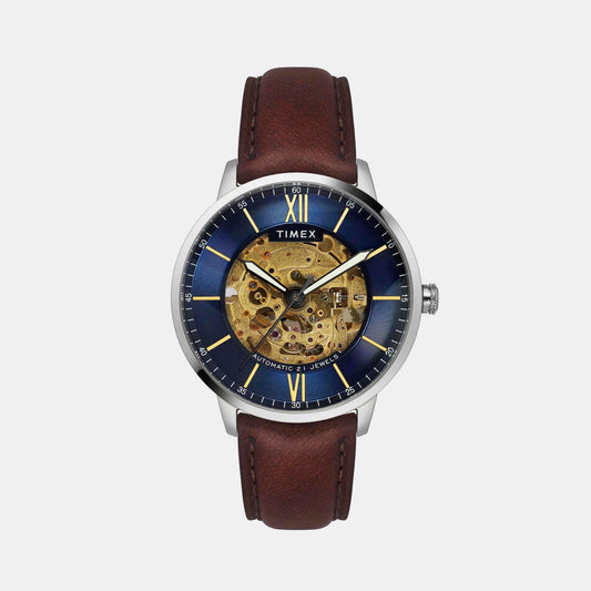 Timex TWEG23501 Men’s Blue Dial Quartz Analog Round Leather Strap Watch