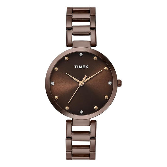 Timex TW000X272 Women’s Brown Dial Analog Watch with Stainless Steel Strap