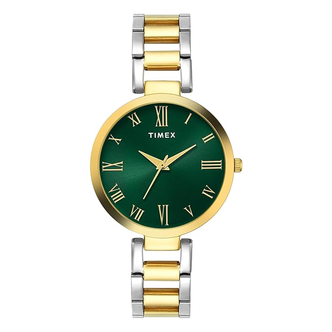 Timex TW000X274 Women’s Green Dial Analog Watch with Stainless-Steel Strap