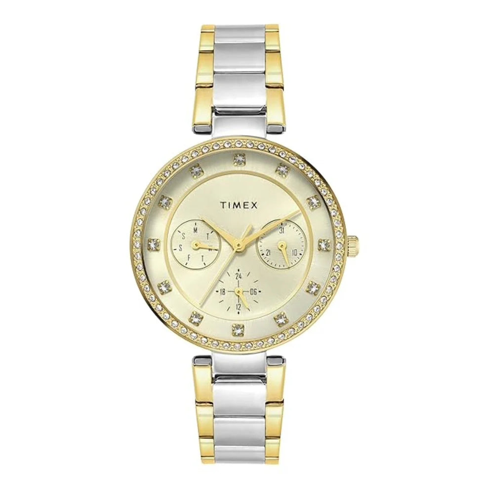 Timex TWEL18711 Women’s Champagne Dial Analog Watch with Stainless Steel Strap