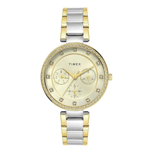 Timex TWEL18711 Women’s Champagne Dial Analog Watch with Stainless Steel Strap