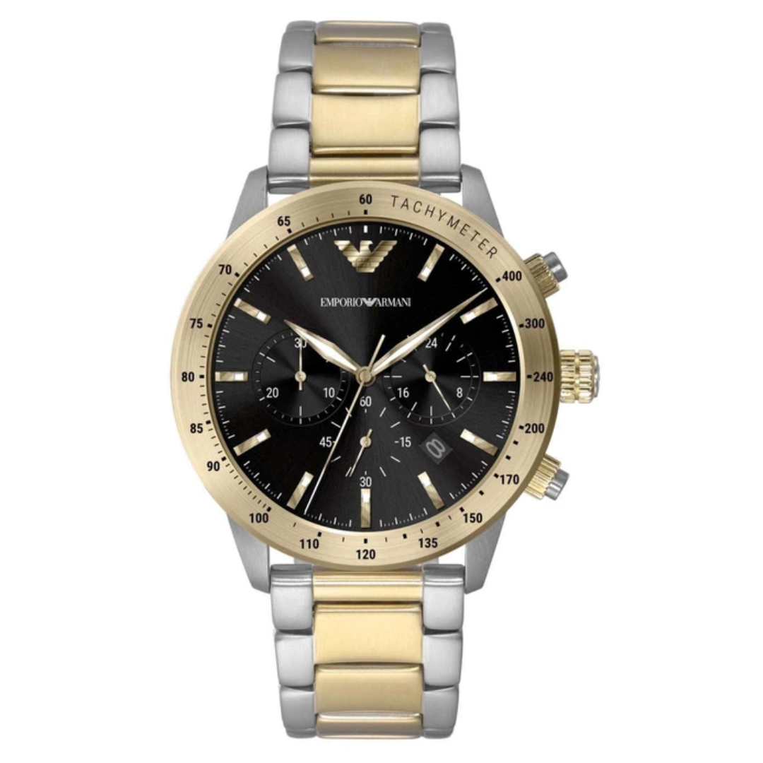 Emporio Armani AR11521 Mario Men's Black Chronograph Two-Tone Stainless Steel Watch