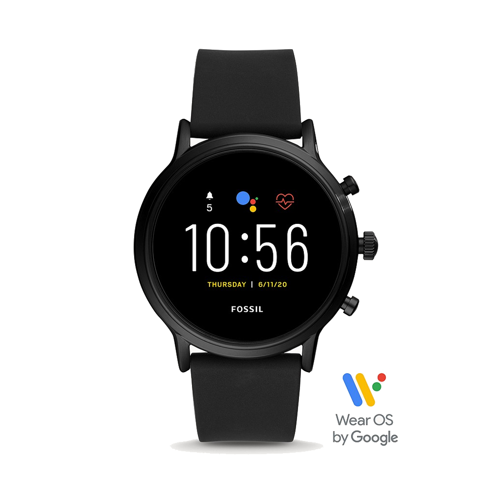 Fossil FTW4025 Men's Gen 5 Carlyle HR Smartwatch Black Silicone Strap