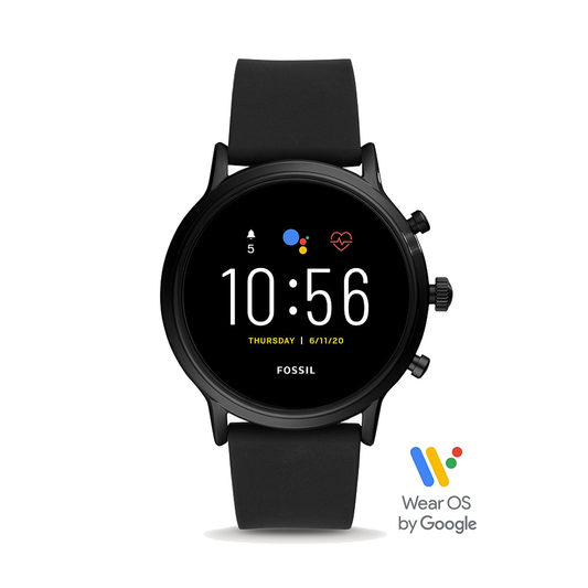 Fossil FTW4025 Men's Gen 5 Carlyle HR Smartwatch Black Silicone Strap