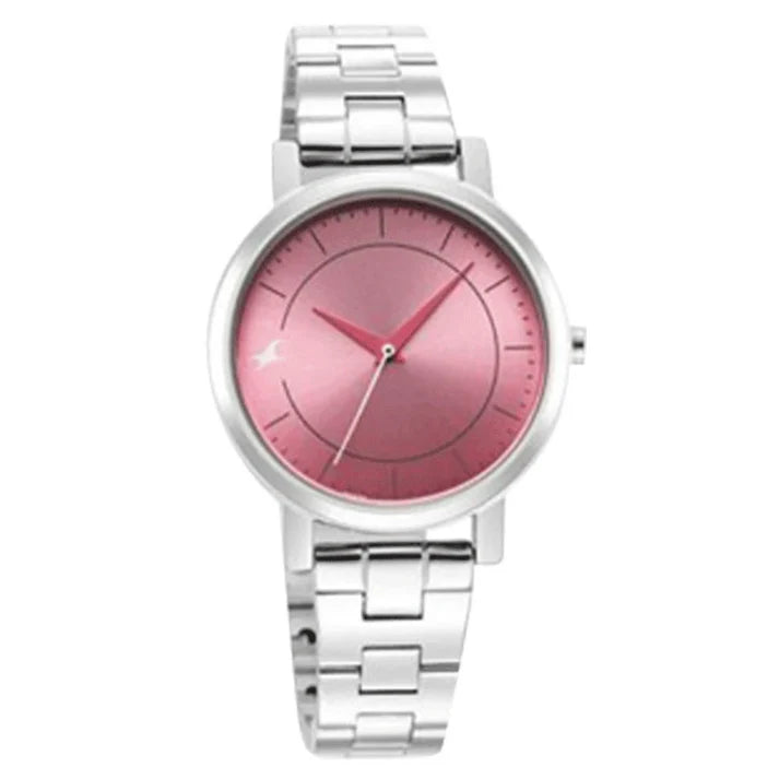 Fastrack 6291SM01 Analog Quartz Women Watch – Pink Dial, Silver Stainless Steel Strap, Chic Everyday Style