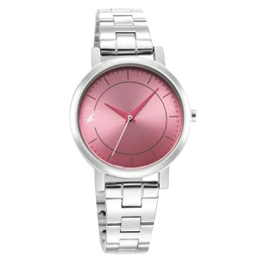 Fastrack 6291SM01 Analog Quartz Women Watch – Pink Dial, Silver Stainless Steel Strap, Chic Everyday Style