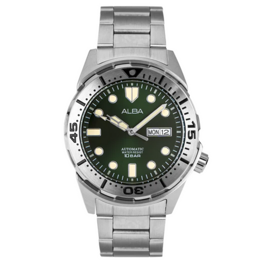Alba AL4371X1 Men’s Automatic Watch with Green Dial & Silver Stainless-Steel Strap