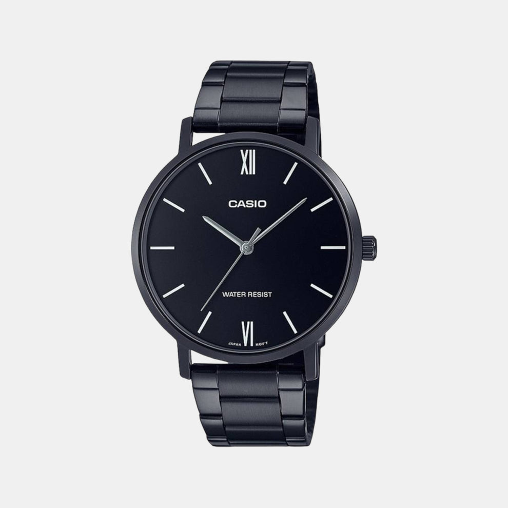 Casio A1973 Enticer Men’s Quartz Analog Watch with Black Dial, Black Stainless Steel Strap