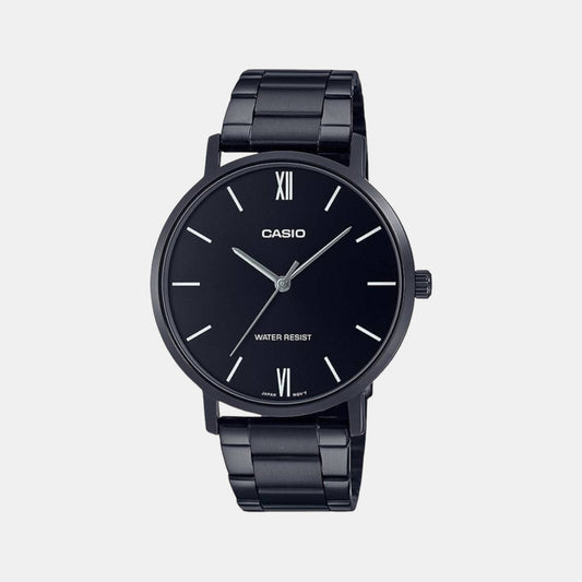 Casio A1973 Enticer Men’s Quartz Analog Watch with Black Dial, Black Stainless Steel Strap