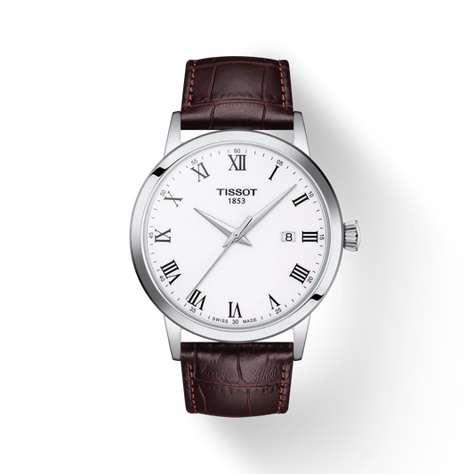 Tissot T1294101601300 White Dial 42 mm Men’s Swiss Quartz Classic Dream Watch – Stainless Steel Case, Brown Leather Strap, Sapphire Crystal