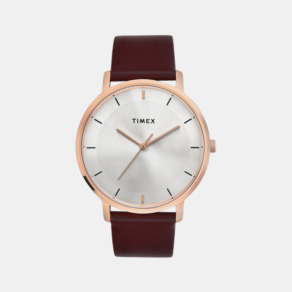 Timex TW0TG8014 Men’s Silver Dial Quartz Analog Watch with Brown Leather Strap