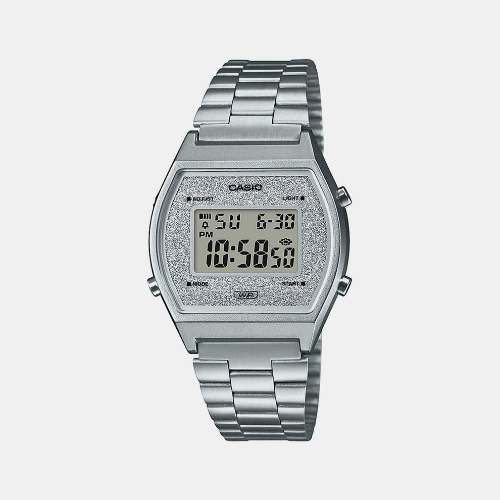 Casio D186 Vintage Unisex Quartz Digital Watch with Silver Dial, Silver Stainless Steel strap