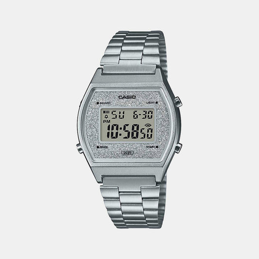Casio D186 Vintage Unisex Quartz Digital Watch with Silver Dial, Silver Stainless Steel strap