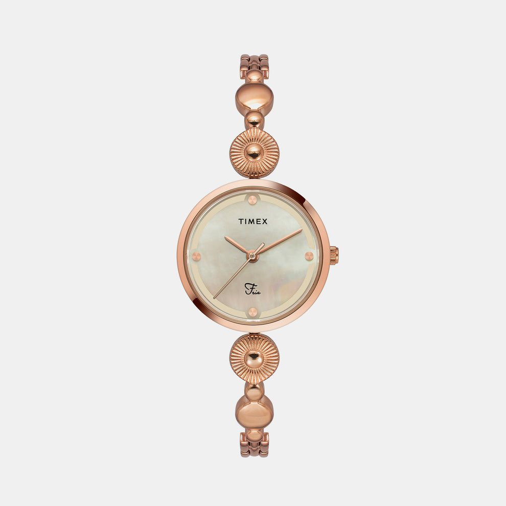 Timex TWEL18201 Women’s Mother Of Pearl Dial Quartz Analog Round Brass Watch