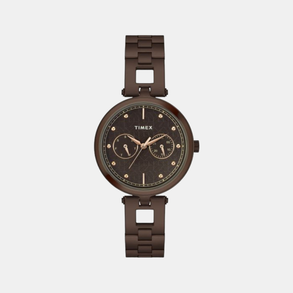Timex TWEL16603 Women’s Brown Dial Quartz Analog Round Stainless Steel Watch
