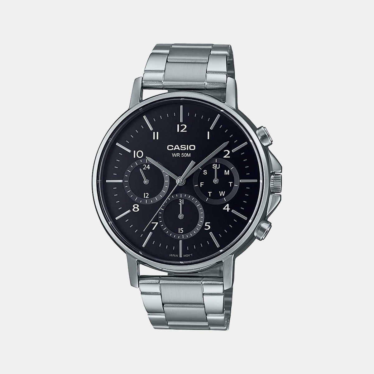 Casio A1845 Enticer Men’s Analog Quartz Watch with Black Dial & Silver Stainless Steel Bracelet