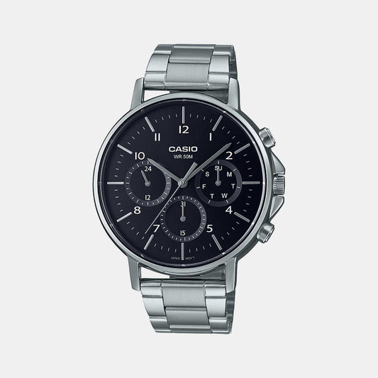 Casio A1845 Enticer Men’s Analog Quartz Watch with Black Dial & Silver Stainless Steel Bracelet