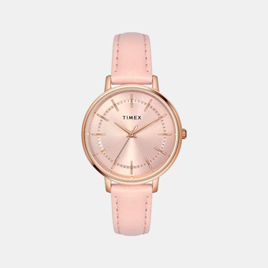 Timex TWEL15801 Classics Women Quartz Pink Dial Analog Leather Watch – Round Case, Quartz Movement
