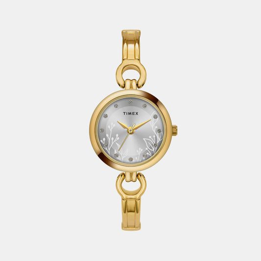 Timex TWEL11435 White Dial Round Case Analog Women Watch – Gold Stainless Steel Strap, Quartz Movement