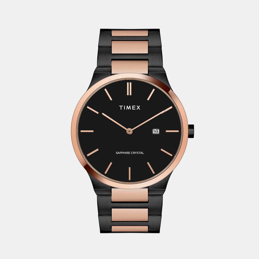 Timex TWEG23601 Men’s Black Dial Quartz Analog Round Two-Tone Stainless Steel Watch