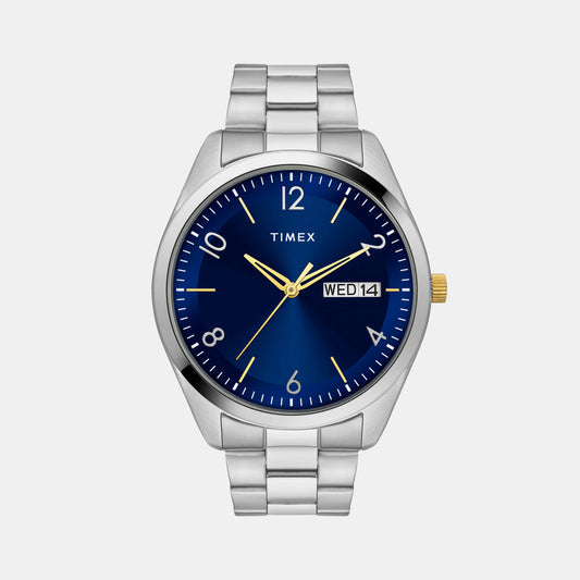 Timex TWTG10402 Blue Dial Stainless Steel Bracelet Analog Men Watch – Round Case, Quartz Movement