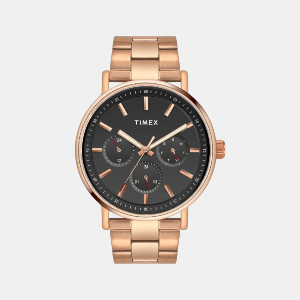 Timex TWEG20018 Men’s Black Dial Quartz Chronograph Watch with Rose Gold Stainless Steel Strap