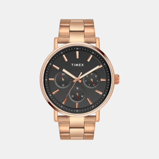 Timex TWEG20018 Men’s Black Dial Quartz Chronograph Watch with Rose Gold Stainless Steel Strap