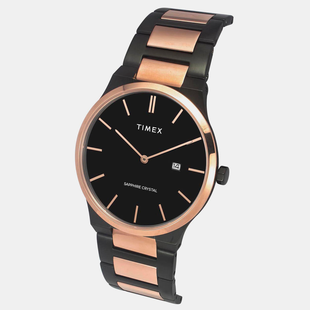 Timex TWEG23601 Men’s Black Dial Quartz Analog Round Two-Tone Stainless Steel Watch