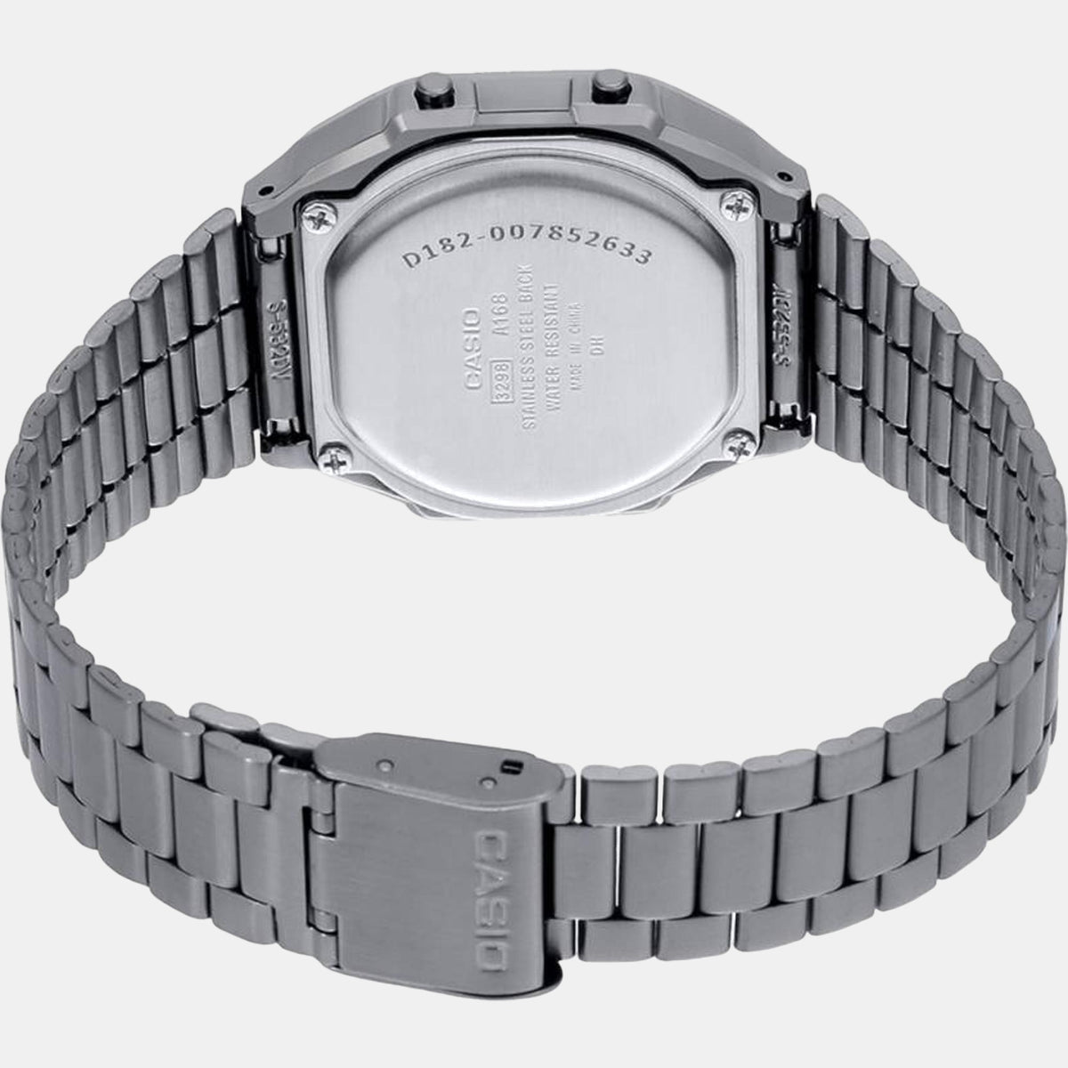 Casio D182 Vintage Digital Unisex Quartz Watch with Black Dial, Stainless Steel Bracelet
