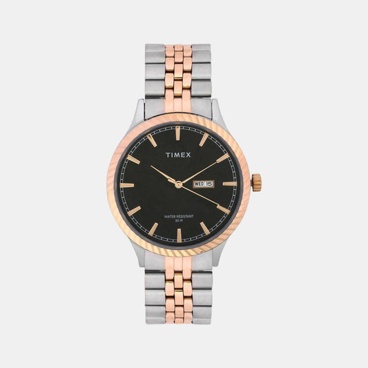 Timex Fashion Men’s Black Dial Analog Quartz Watch – Black Round Dial, Stainless Steel