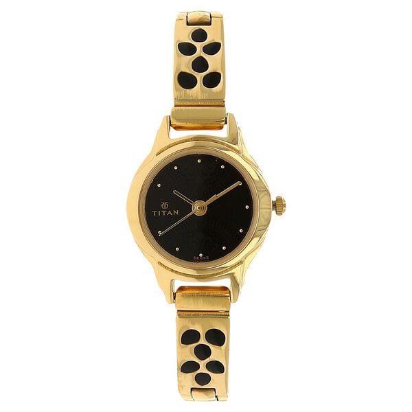Titan 2401YM05 Black Dial Analog Watch for Women – Golden Stainless Steel Strap, Quartz Movement