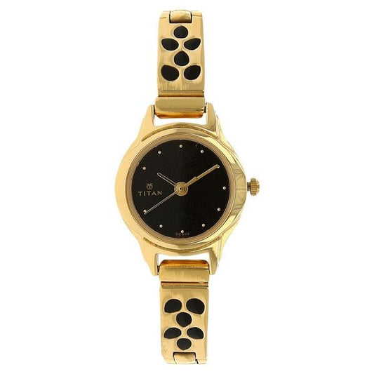 Titan 2401YM05 Black Dial Analog Watch for Women – Golden Stainless Steel Strap, Quartz Movement