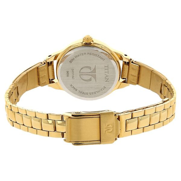 Titan 2401YM05 Black Dial Analog Watch for Women – Golden Stainless Steel Strap, Quartz Movement
