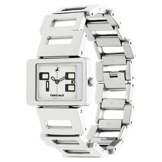 Fastrack 2404SM01 Quartz Analog White Dial Silver Metal Strap Women’s Watch