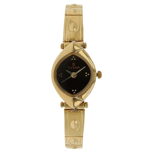 Titan 2417YM03 Black Oval Dial Analog Watch for Women – Golden Stainless Steel Strap, Quartz Movement