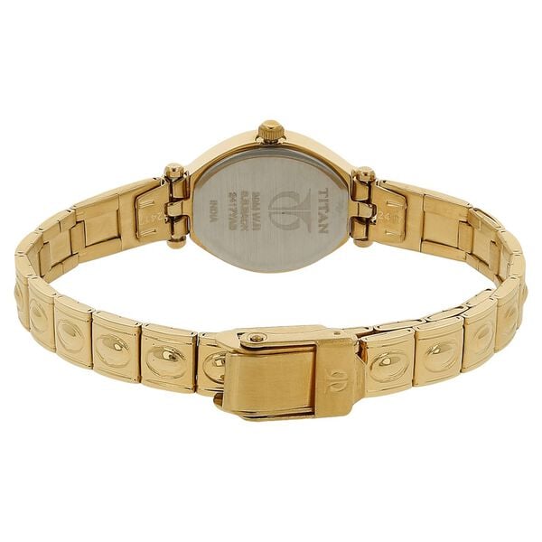 Titan 2417YM03 Black Oval Dial Analog Watch for Women – Golden Stainless Steel Strap, Quartz Movement