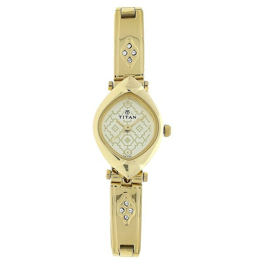 Titan 2417YM04 Champagne Dial Analog Watch for Women – Golden Stainless Steel Strap, Quartz Movement