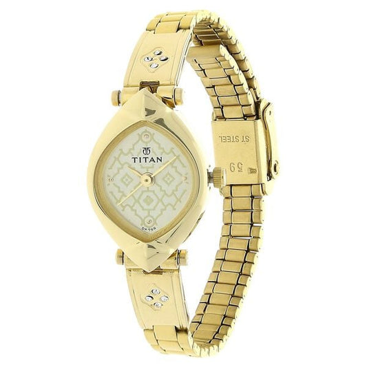 Titan 2417YM04 Champagne Dial Analog Watch for Women – Golden Stainless Steel Strap, Quartz Movement