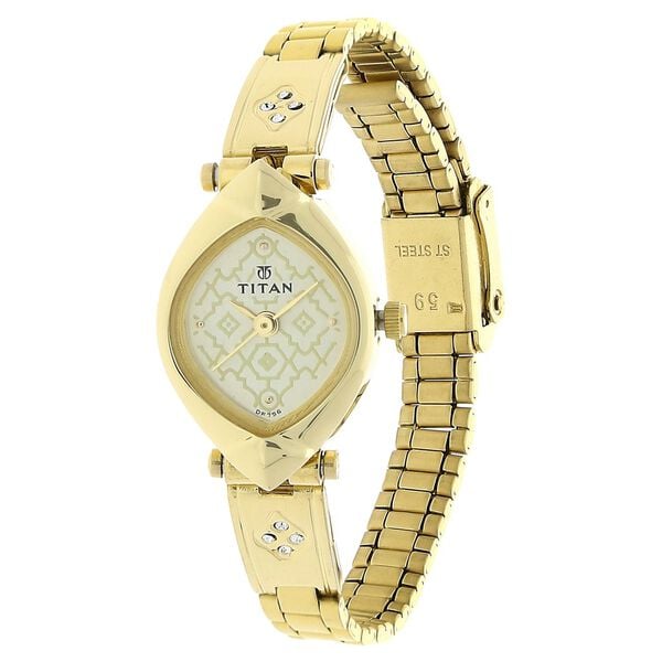 Titan 2417YM04 Champagne Dial Analog Watch for Women – Golden Stainless Steel Strap, Quartz Movement