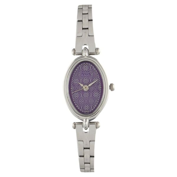 Titan 2418SM01 Purple Round Dial Analog Watch for Women – Stainless Steel Strap