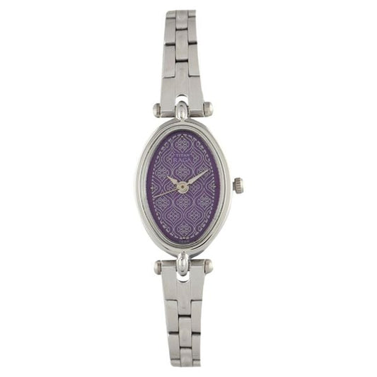 Titan 2418SM01 Purple Round Dial Analog Watch for Women – Stainless Steel Strap