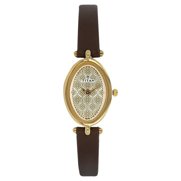 Titan 2418YL01 Brown Dial Analog Watch for Women – Brown Leather Strap, Quartz Movement