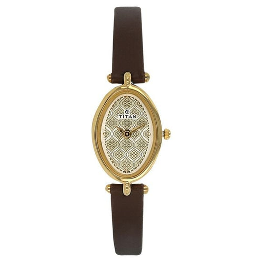 Titan 2418YL01 Brown Dial Analog Watch for Women – Brown Leather Strap, Quartz Movement