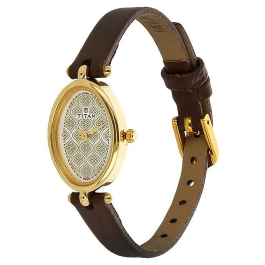 Titan 2418YL01 Brown Dial Analog Watch for Women – Brown Leather Strap, Quartz Movement