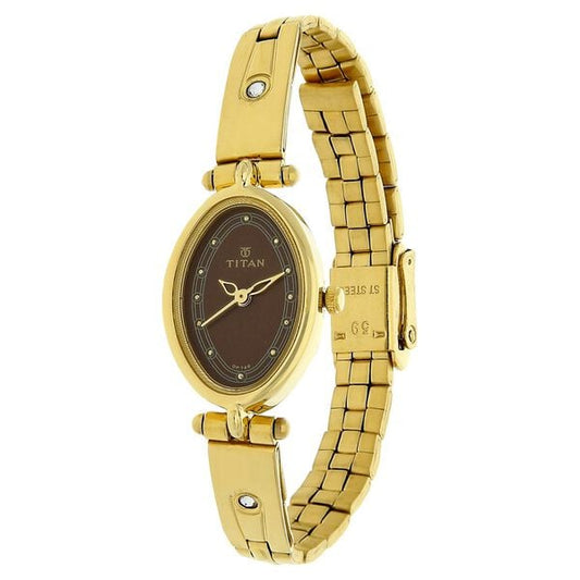 Titan 2418YM06 Women’s Brown-Dial Analog Watch with Stainless Steel Strap