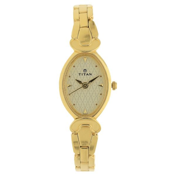 Titan 2454YM02 Analog Quartz Women’s Watch with Champagne Dial and Yellow-Gold Stainless Steel Strap
