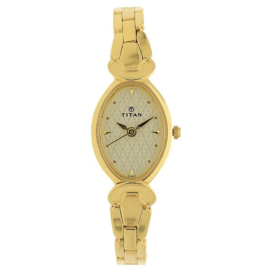 Titan 2454YM02 Analog Quartz Women’s Watch with Champagne Dial and Yellow-Gold Stainless Steel Strap